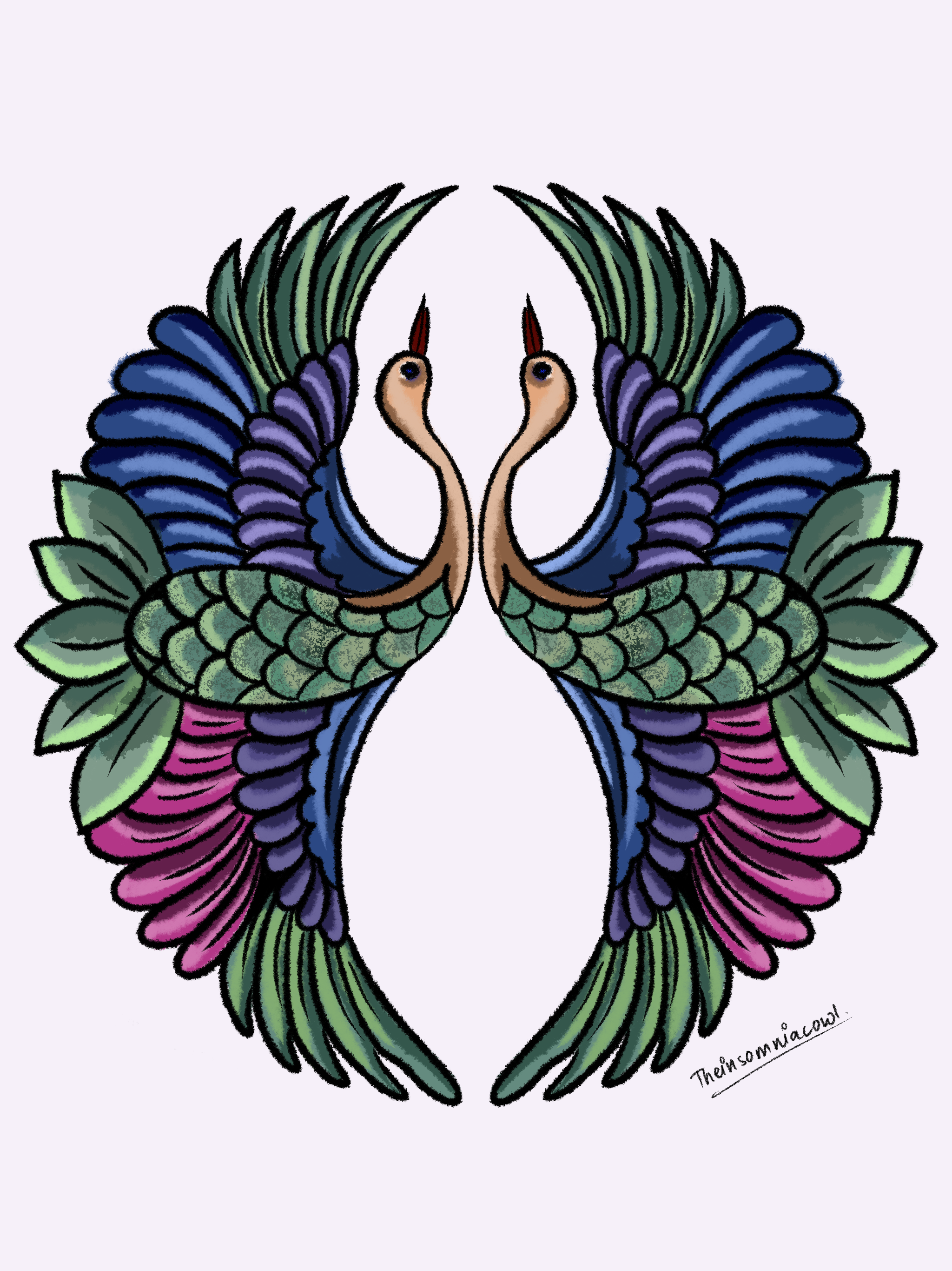 Symmetric Crane and Peacock Motif Variant